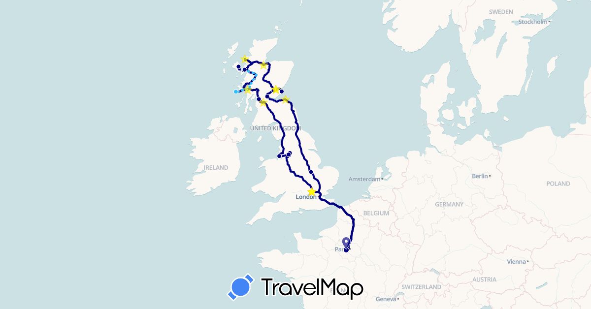 TravelMap itinerary: driving, boat in France, United Kingdom (Europe)